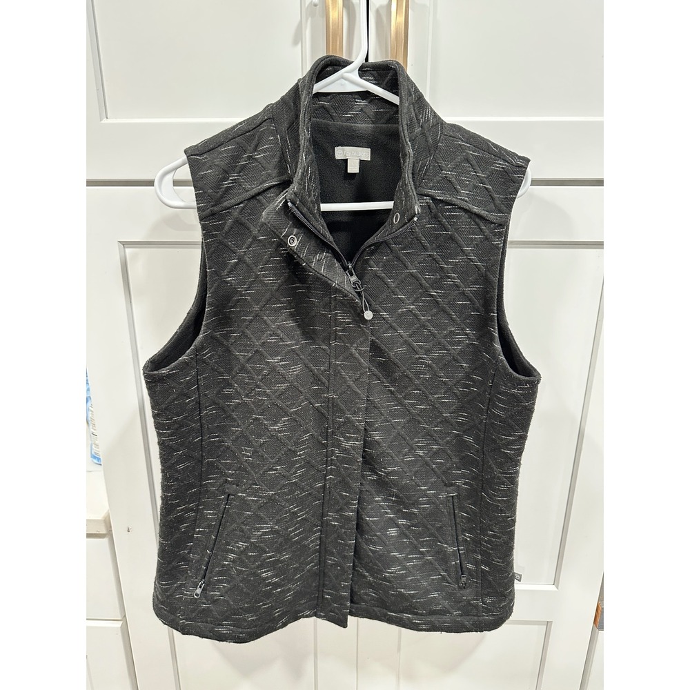 T‎ by Talbots Quilted Vest Full Zip Pockets Sleeveless Black L